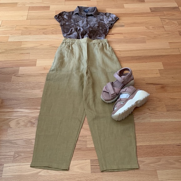 ❌SOLD❌ ZARA 100% Linen pants Tapered High waist Elastic - Picture 12 of 16